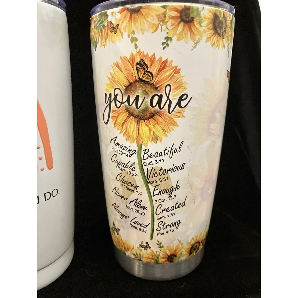 Lot of 2 Inspirational Tumbler Gift Thank You Bible Faith Verses Coffee Water